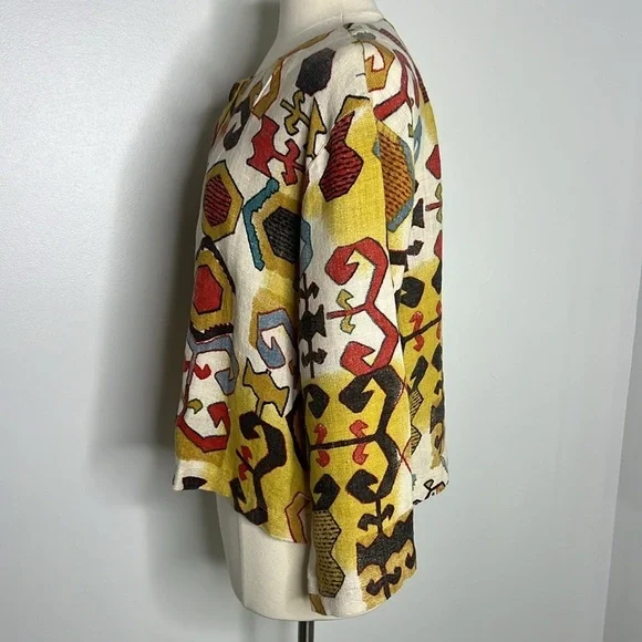 Chico’s linen geo bold print jacket size 2 = size large - Picture 5 of 8